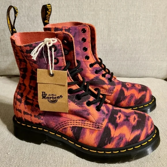 Dr. Doc Martens 1460 Pascal Tie Dye Leather Lace Up Purple Combat Boots Size 7 - Picture 1 of 8